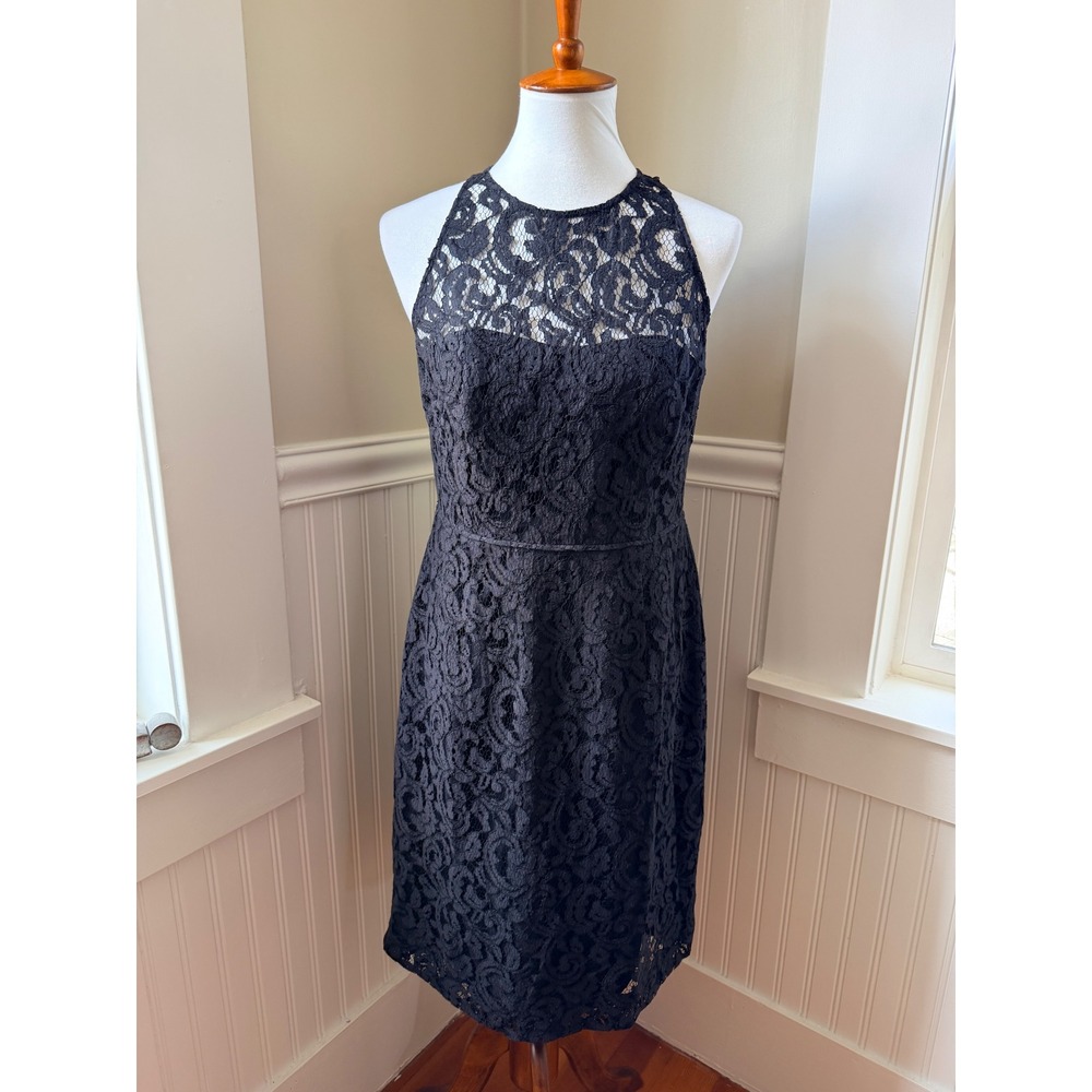 J.Crew A1743 Black Corded Floral Lace Halter Cocktail Dress Size 10